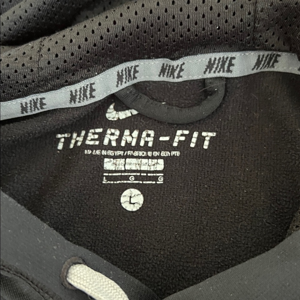 Nike Black Hoodie with Light Gray Swoosh and Drawstrings - Picture 3 of 7